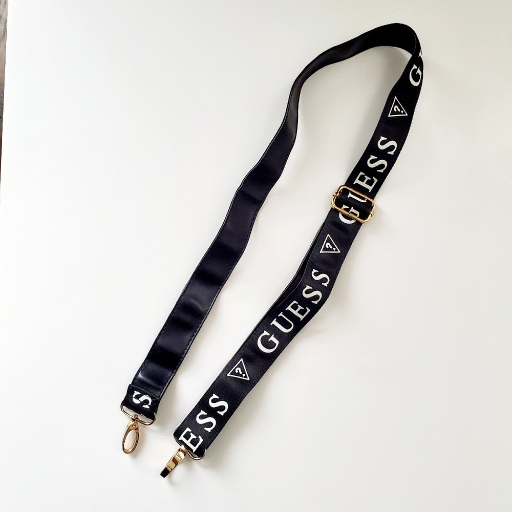 GUESS Logo Crossbody Band Strap Adjustable Nylon Canvas Goldtone Accent Black